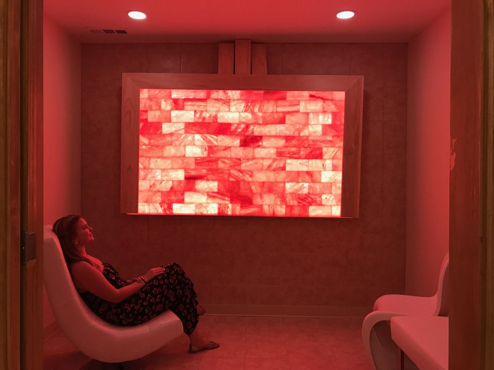 KÚR Health Spa Himalayan salt room — glowing pink salt wall, Charlotte NC